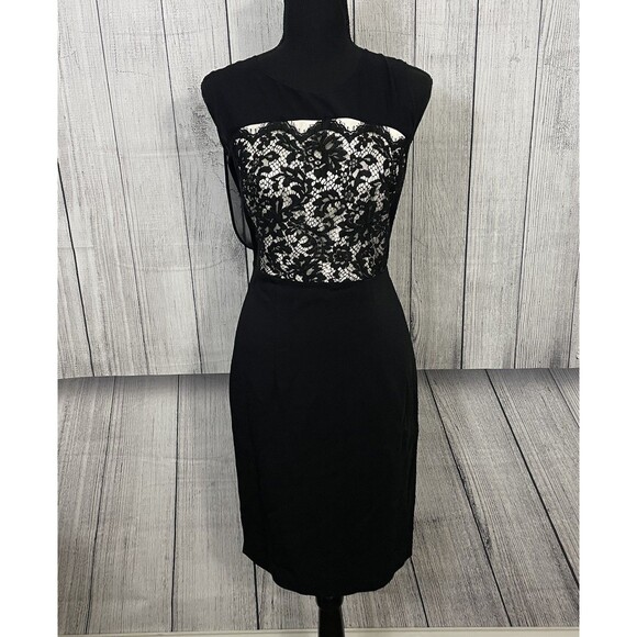 D. Exterior Women's EU 42/US 6 Black and Ivory Lace Detail Pencil Dress Elegant - Picture 1 of 11